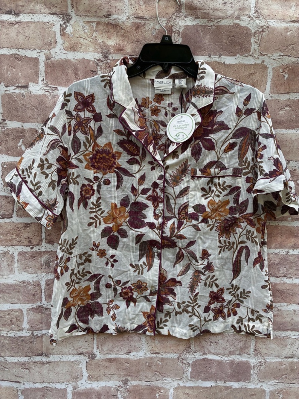 New Rachel Zoe M organic cotton Short-Sleeve Button floral sleep Shirt